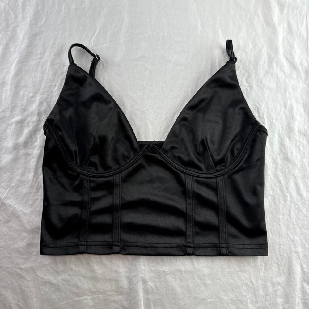 Black Corset Satin Like Tank Top Women's Sz M